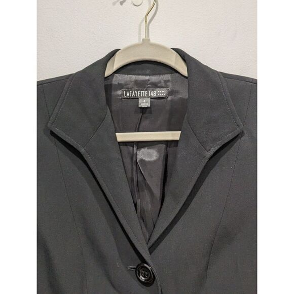 Lafayette 148 New York Black 3/4 Fold Up Sleeve Button Front Collared Blazer, 4 - Picture 2 of 9